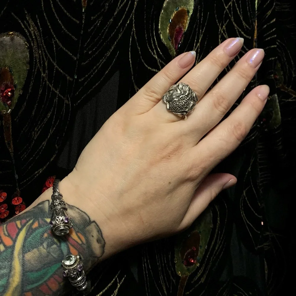 Vintage Woodland Goddess Marcasite sterling silver ring